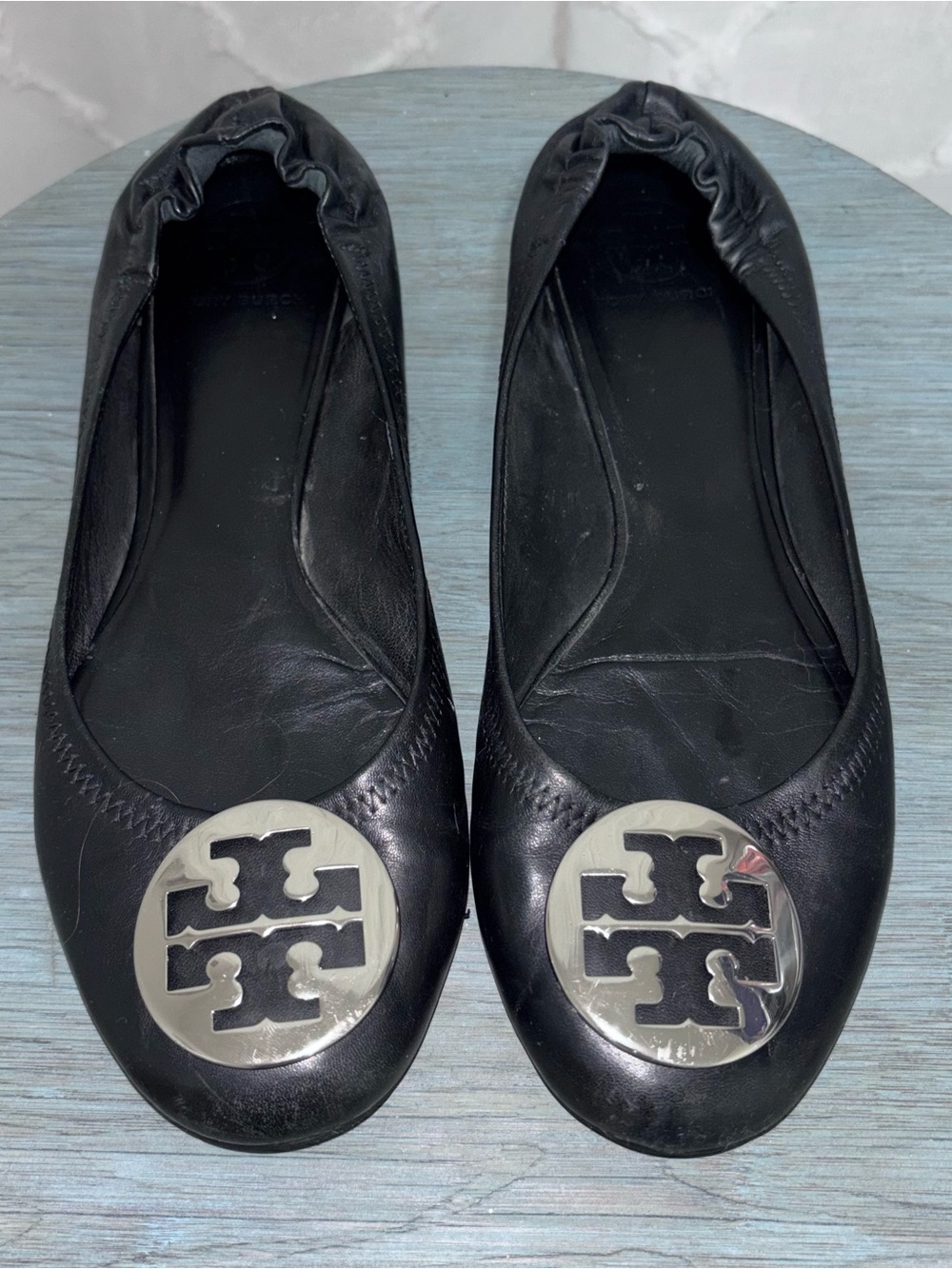 Tory Burch Black Leather Reva Ballet Flat